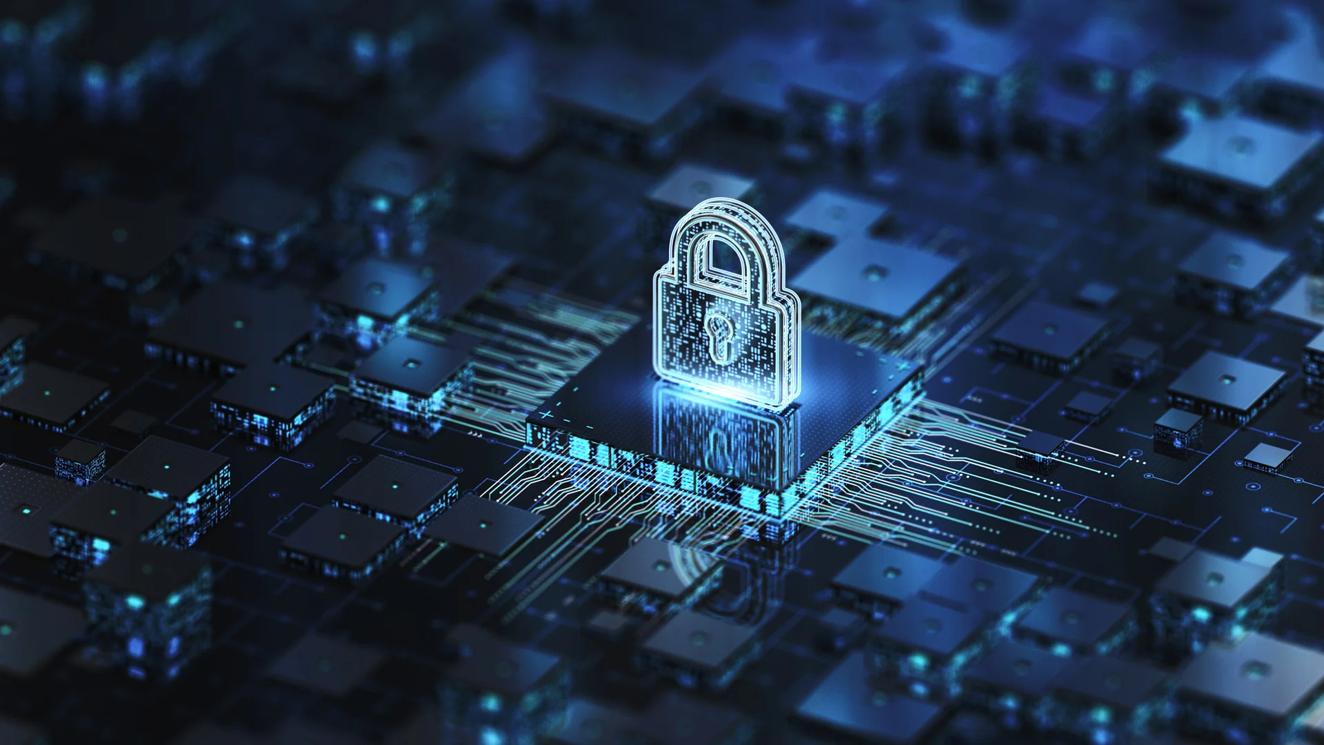 CGI rendering of lock amongst a motherboard