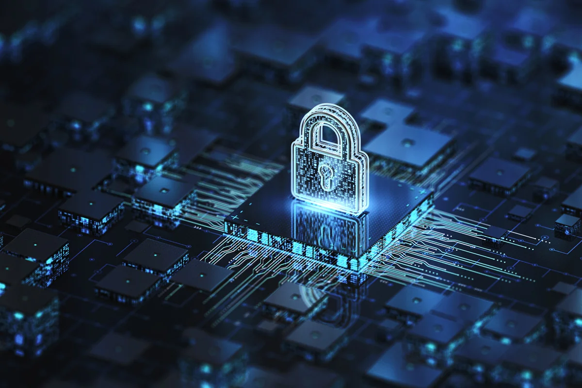 CGI rendering of lock amongst a motherboard